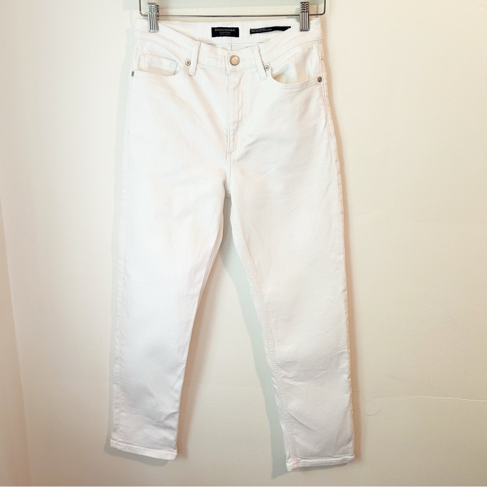 Banana Republic Premium Denim, High Rise, Straight Leg Jeans in White Sz 27